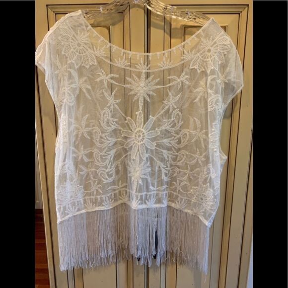Sheer Xhileration top, fringe hem, size large - Picture 4 of 6